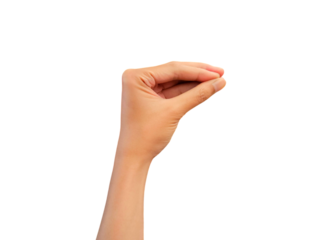 Close-up of a hand making a pinching gesture, emphasizing the detail and nuance of the human hand's expressiveness, isolated on white background, transparent PNG, cut out 