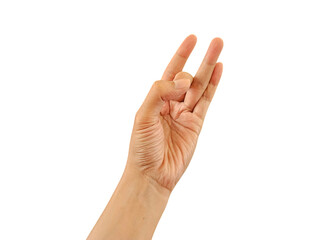 Naklejka premium Human hand forming a three finger sign, commonly used in communication and symbolism, isolated on white background, transparent PNG, cut out 