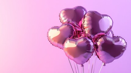 Fototapeta premium Pink heart balloons float, pastel background, romantic celebration