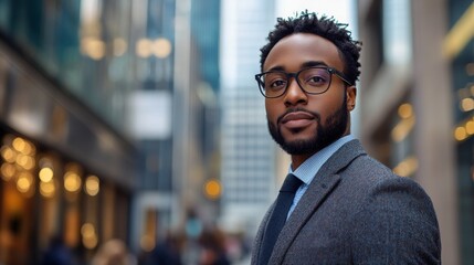 Fototapeta premium Confident Black Man in City Street Professional Attire