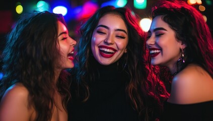 Three Laughing Friends at a Nightclub