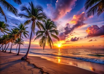 Panoramic Golden Hour Beach Sunset: Tropical Paradise
