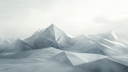 Abstract geometric mountain landscape, foggy sky, digital art, website banner