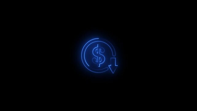 dollar down icon symbol.Dollar price collapse. Dollar price fall.Money reduction icon. Dollar currency price drop concept. circle with down arrow moving animation.