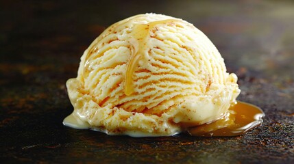 Caramel Drizzled Vanilla Ice Cream Scoop