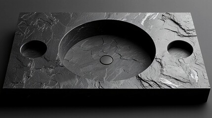 Dark Stone Sink Basin with Circular Bowl and Dual Side Openings Modern Bath Fixture.