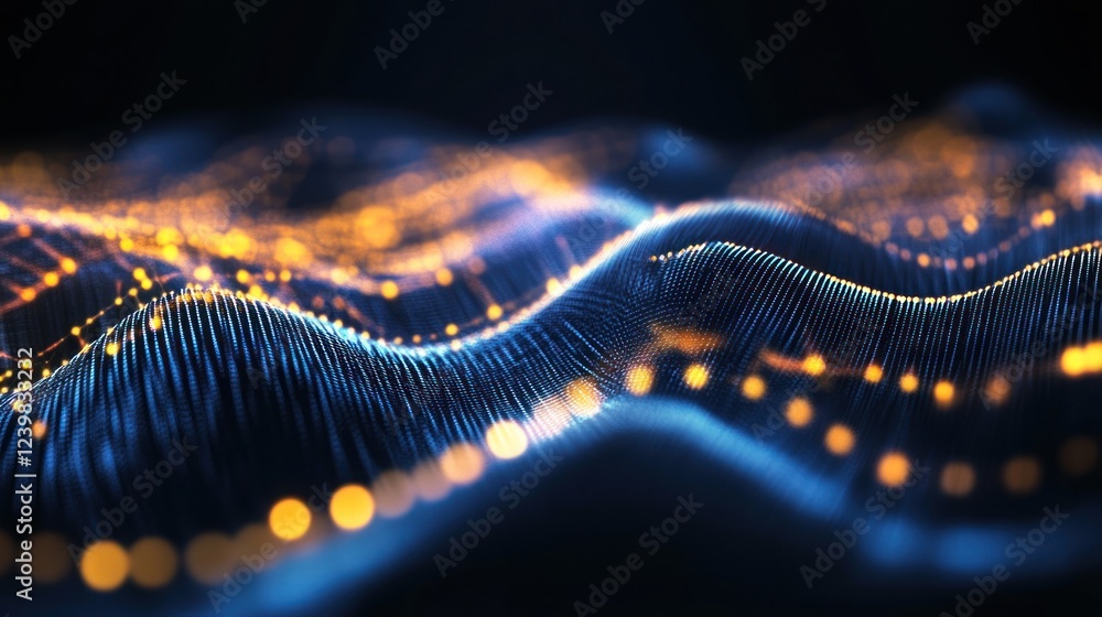 Poster abstract digital waveform: glowing particle field