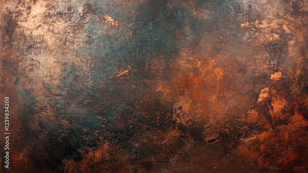Poster abstract textured background with rich brown tones and hints of teal, orange, and rust, ideal for de