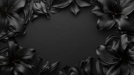 Dark monochrome lilies frame a black background. Perfect for elegant designs, invitations, or moody aesthetics.
