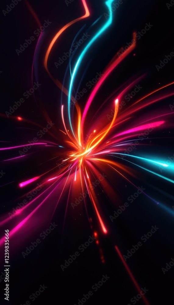 Poster vibrant neon light trails creating dynamic abstract pattern