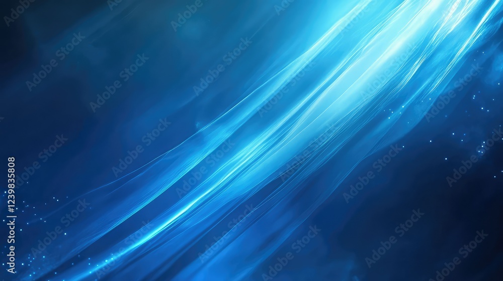 Poster ethereal blue waves of light flowing in a dreamlike abstract art composition with soft gradients and