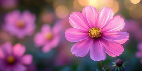 Realistic Cosmos Flower in Bloom with Soft Background Bokeh Light