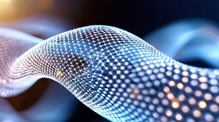 Abstract representation of flowing data in a digital wave pattern.