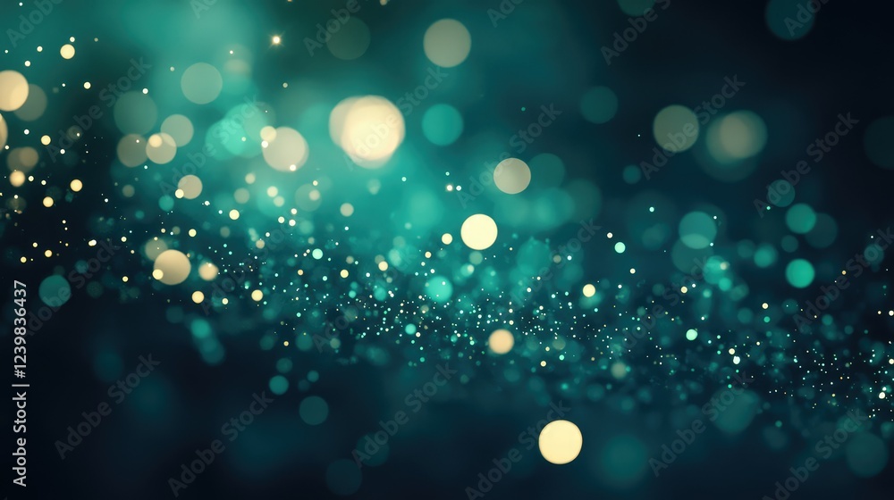 Poster soft bokeh lights creating a dreamy atmosphere with subtle teal and yellow tones, perfect for backgr