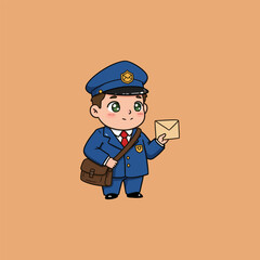 Cute Postman Cartoon Illustration with Letter