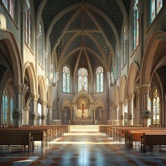 Obraz premium Sunlit Gothic church interior