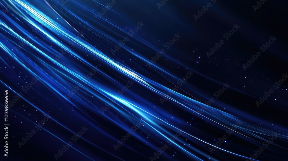 Poster abstract blue light waves in motion with sparkling elements and a dark background for a futuristic a
