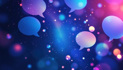 Vibrant speech bubbles on a colorful abstract background with bokeh effects