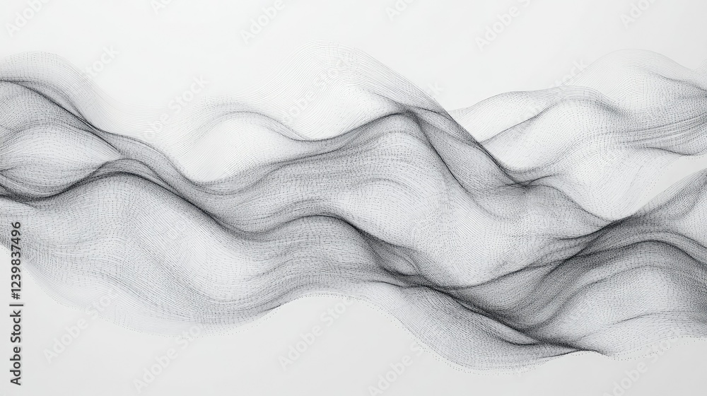 Poster abstract black and white wave patterns creating a sense of motion and flow, conveying fluidity and e