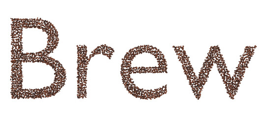 Coffee Bean Text 3D Render of the Word 'Brew' Isolated on Transparent Background