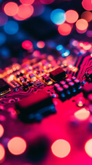 Colorful circuit board with glowing lights