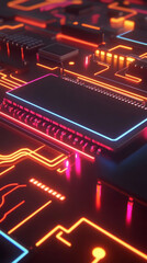 Fototapeta premium Futuristic circuit board with glowing neon lights