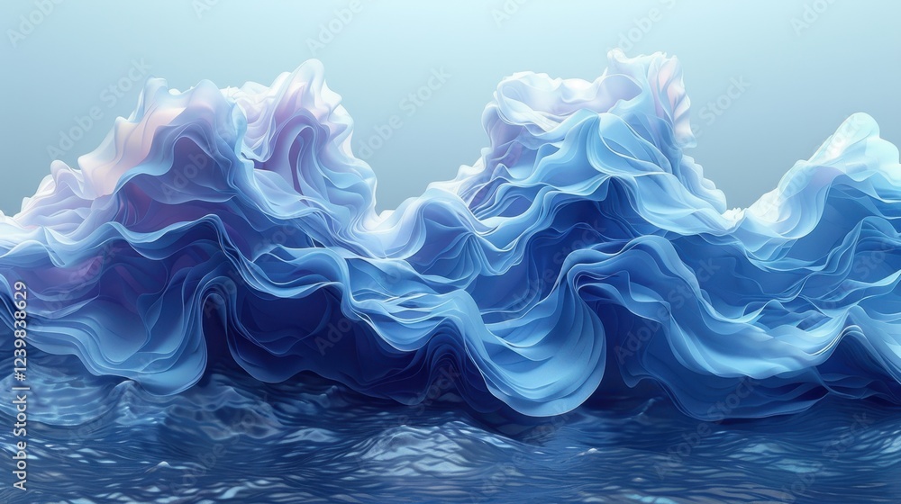 Poster abstract blue fluid waves creating a dynamic flowing pattern