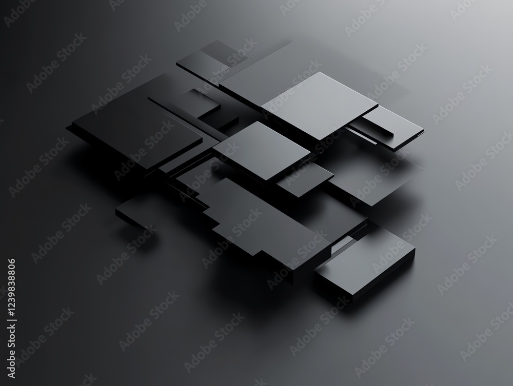 Poster abstract black geometric shapes arranged on a smooth surface create a modern visual composition in a