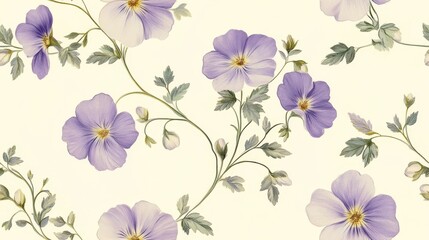 Lavender Flowers and Green Leaves Seamless Pattern
