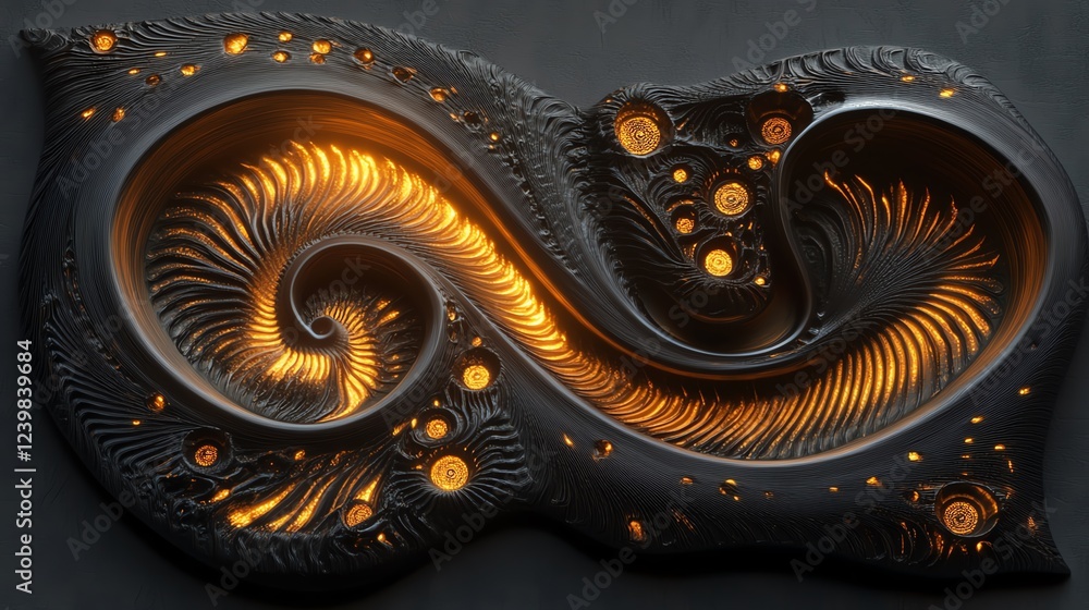 Poster artistic swirl of illuminated patterns with black background creating a mesmerizing visual effect at