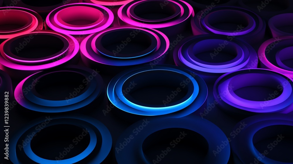 Poster colorful circular patterns illuminate a dark background in a vibrant abstract design