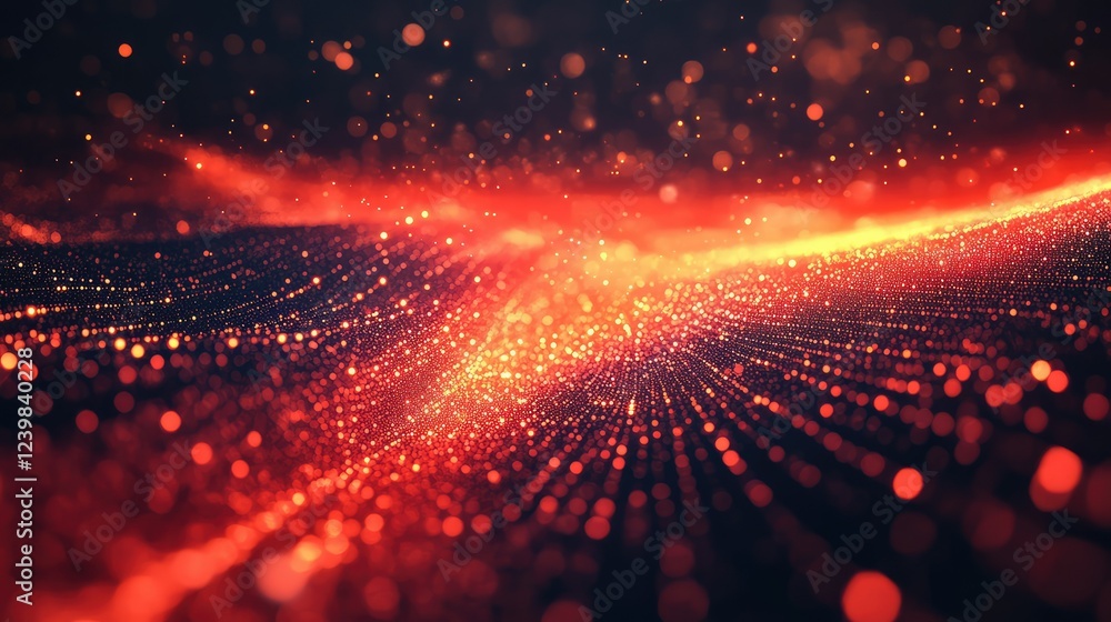 Poster stunning abstract background of shimmering particles in a vibrant red and orange wave pattern with a