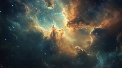 Fototapeta premium A Cosmic Nebula with Swirling Gaseous Clouds and Stars