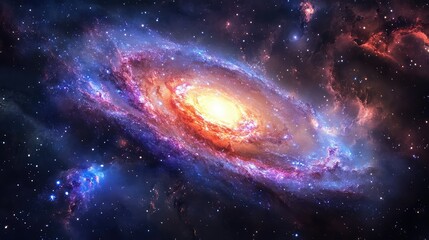 Stunning View of a Spiral Galaxy with Vibrant Colors and Stars Captivating the Cosmic Landscape in Deep Space Imagery