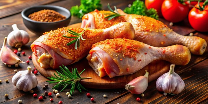 Raw Chicken Legs with Aromatic Spices Ready for Cooking - High-Resolution Stock Photo