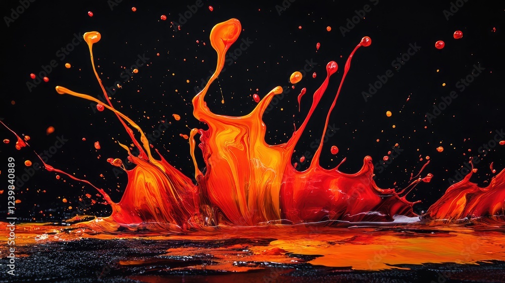 Poster vibrant and dynamic splashes of orange and red liquid against a dark background capturing the essenc