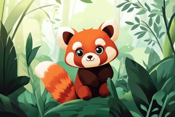 Adorable Red Panda Sitting Amidst Lush Green Foliage