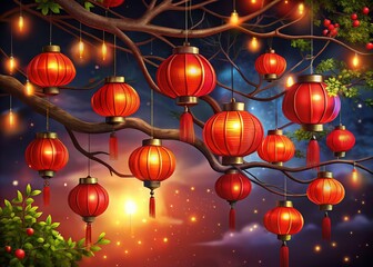 Red Lanterns Glowing in the Night