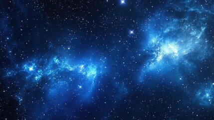 Ethereal Celestial Space Scene with Vibrant Blue Nebulae and Stars in a Dark Universe, Perfect for Cosmic and Astronomical Themes in Digital Art and Science Projects