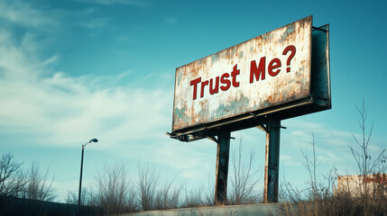 A single, faded billboard with "Trust Me?" written humorously