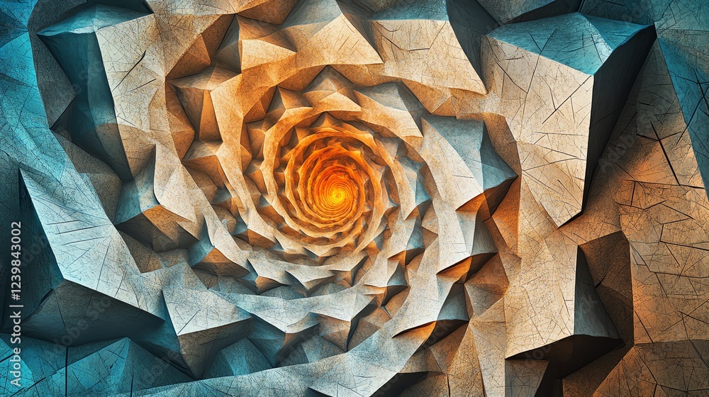 Poster swirling geometric patterns create a mesmerizing vortex in an abstract representation of depth and s