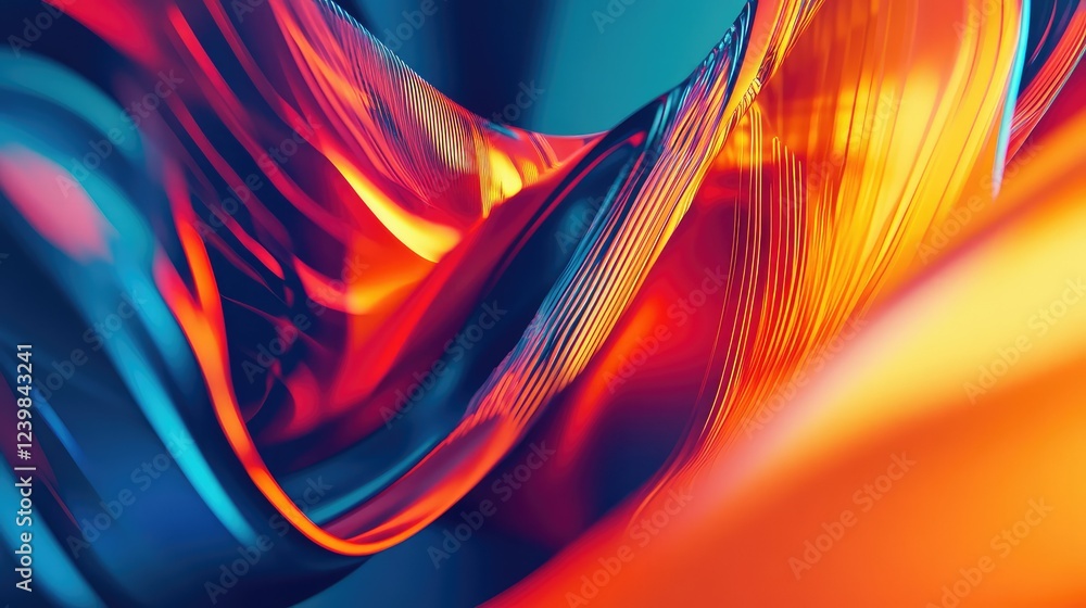Poster abstract waves of vibrant orange and blue colors flowing together, creating a dynamic and energetic 