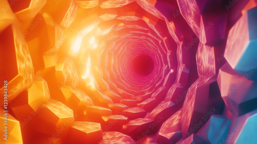 Poster colorful tunnel abstract art with vibrant hues and geometric shapes creating a captivating visual jo