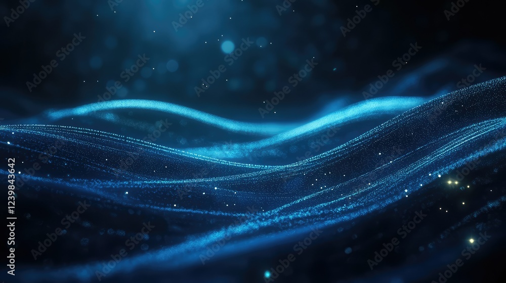 Poster abstract digital waves of light and color in dark space, representing data flow, technology, and inn