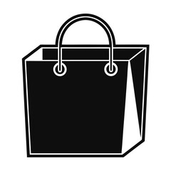 Black shopping bag silhouette vector illustration isolated on white background, minimalist paper bag icon design for retail, fashion, online store, market, and e-commerce branding concepts