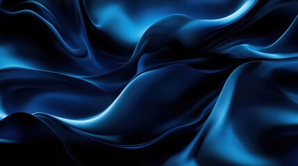 Obraz premium Elegant Dark Blue Silk Waves Creating a Sense of Depth and Luxury in Curvy, Flowing Fabric for Textural Backgrounds, Fashion Designs, and Digital Art