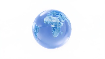 Fototapeta premium Dreamy Blue Globe, the Conceptual Illustration for Global Themes, Soft Blue Earth with Textured Continents and Clouds,Abstract Earth Globe,Creative Planet Design,Stylized Blue Earth on white backgroun