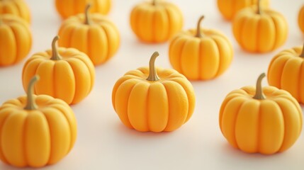 Obraz premium Autumn pumpkins arranged on white background, fall harvest