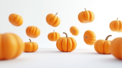 Floating pumpkins, autumn harvest, white background, Halloween decoration