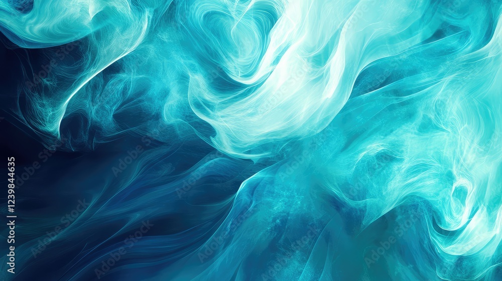 Poster ethereal oceanic swirls of light and color in shades of blue and teal, displaying a dreamy abstract 